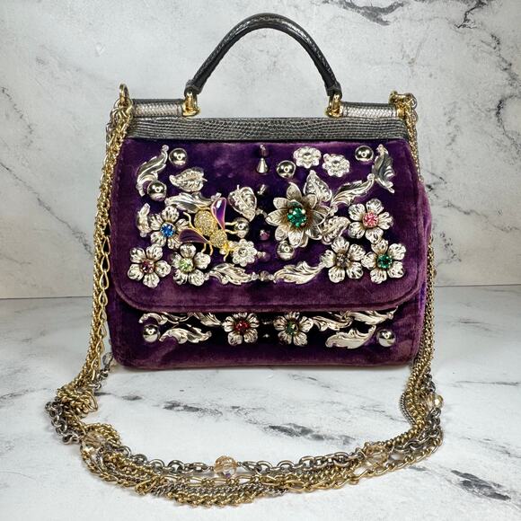 Dolce & Gabanna Velvet Bag Miss Sicily Runway purse Rare 2016 Lizard Metal D&G - Picture 1 of 16